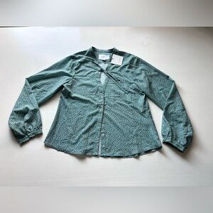 Rochelle Behrens Shirt Womens Blouse Button Front Floral Green Ballon